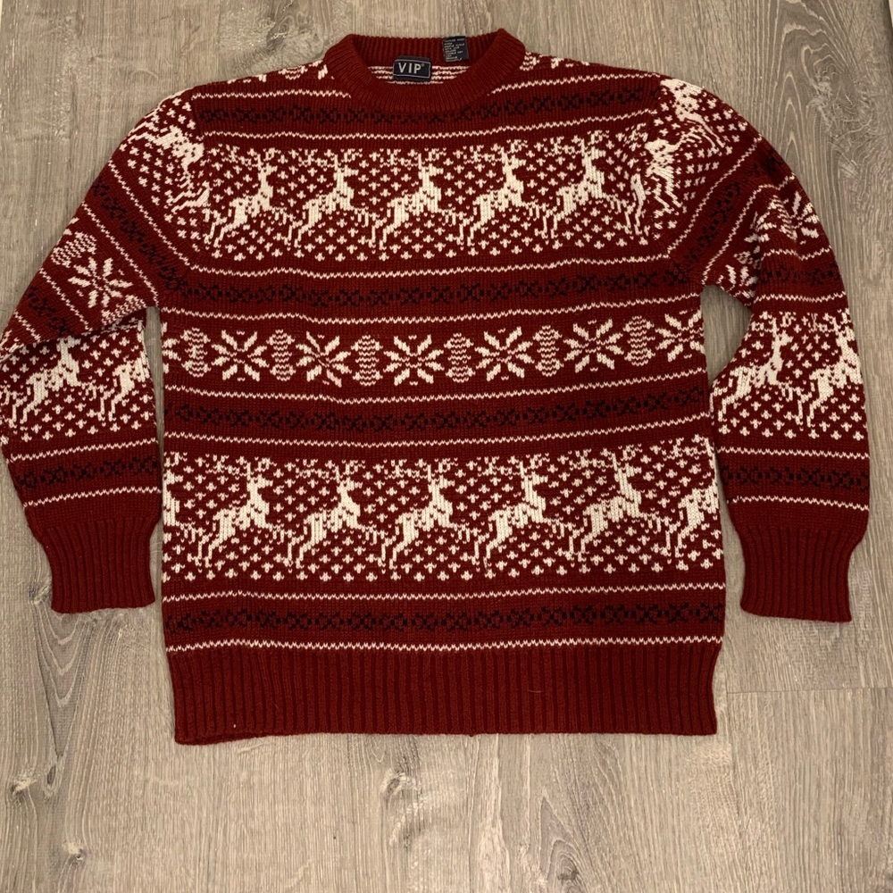 VIP Red and White Crewneck Sweater